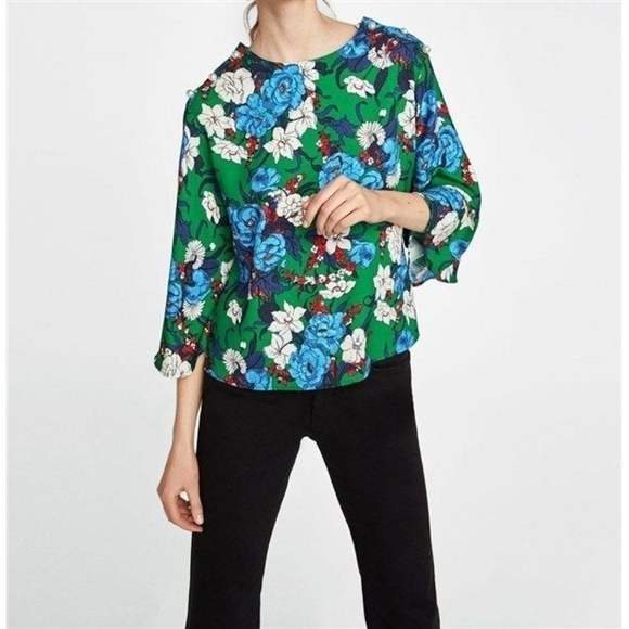 Zara Tops - Zara Floral Kimono Sleeve Blouse XS